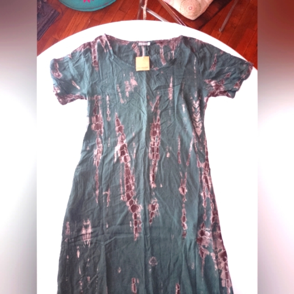 NWT Earthbound Trading Co Batik Tie-Dye Green & Brown Maxi Dress